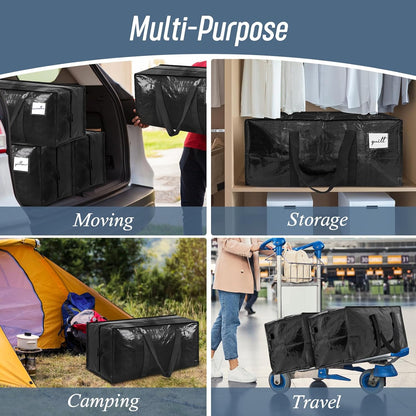 Skiennix Extra Heavy Duty Large Moving Bags - Strong Zipper & Comfortable Handles | 6 Pack, Black