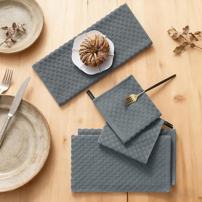 Homaxy Kitchen Towels Set - 100% Cotton, Super Soft & Absorbent | 8-Piece Set in Dark Grey, 12x12 & 15x25 Inches