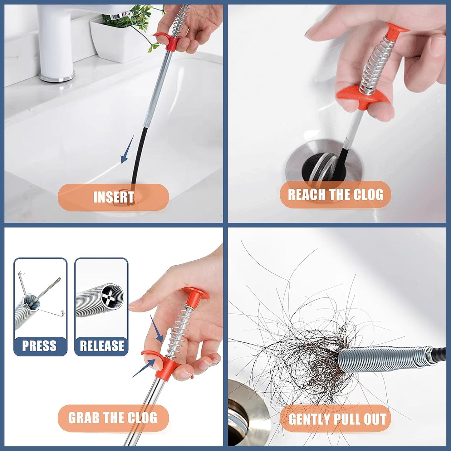 Skiennix Drain Clog Remover Tool Set - 9 Pack Hair Catcher & Cleaning Brushes for Toilets, Sinks, Tubs