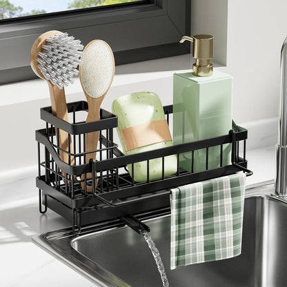Skiennix Kitchen Sink Caddy Organizer - Rustproof Sponge Holder & Brush Storage | Multi-Functional Soap Dispenser