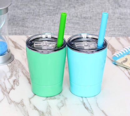 Skiennix Cute Stainless Steel Kids Cups - Mini Insulated Tumblers with Lids, Set of 2 (Teal Mint, 8.5 OZ)