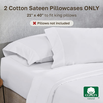 California Design Den King Size Pillowcase Set - 400 Thread Count, 100% Cotton Sateen, Soft & Breathable | Bright White