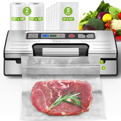 Precision Vacuum Sealer Machine by [Brand Name] - Double Heat Seal for Dry & Moist Food, Easy-Lock Handle, Built-in Bag Storage, Silver