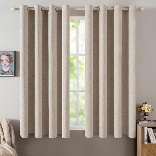 MIULEE Blackout Thermal Insulated Curtains - 100% Linen Textured Drapes in Taupe | 52 x 45 Inch (2 Panels)