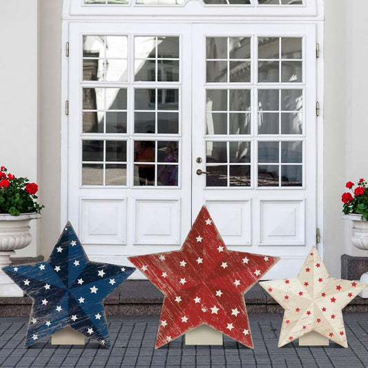 Patriotic 3D Wood Star Decor by [Brand Name] - 3 Pcs Red, White & Blue Yard Signs for 4th of July