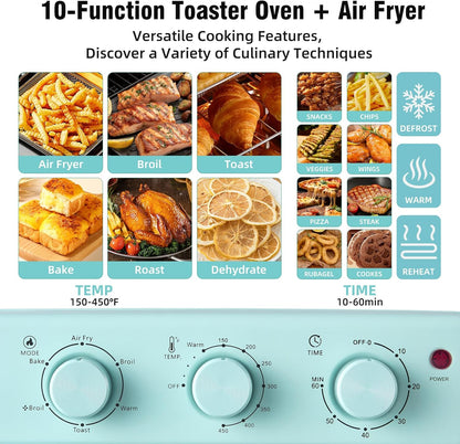 Novaspark Air Fryer Toaster Oven - Retro 16QT Convection Oven | Bake, Toast, Broil & Air Fry - Blue