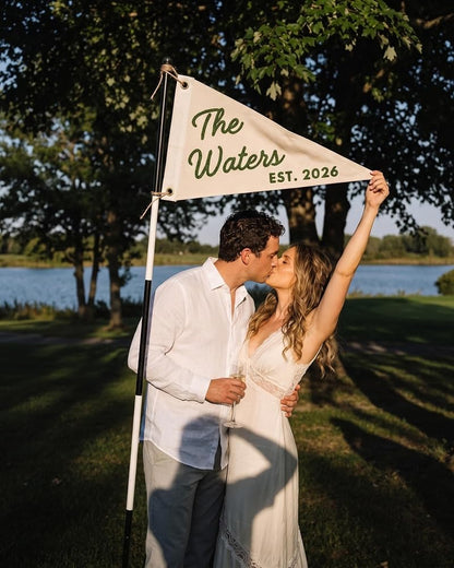 Personalized Golf Wedding Pennant - Embroidered Last Name & Established Year Flag (Multi 5)