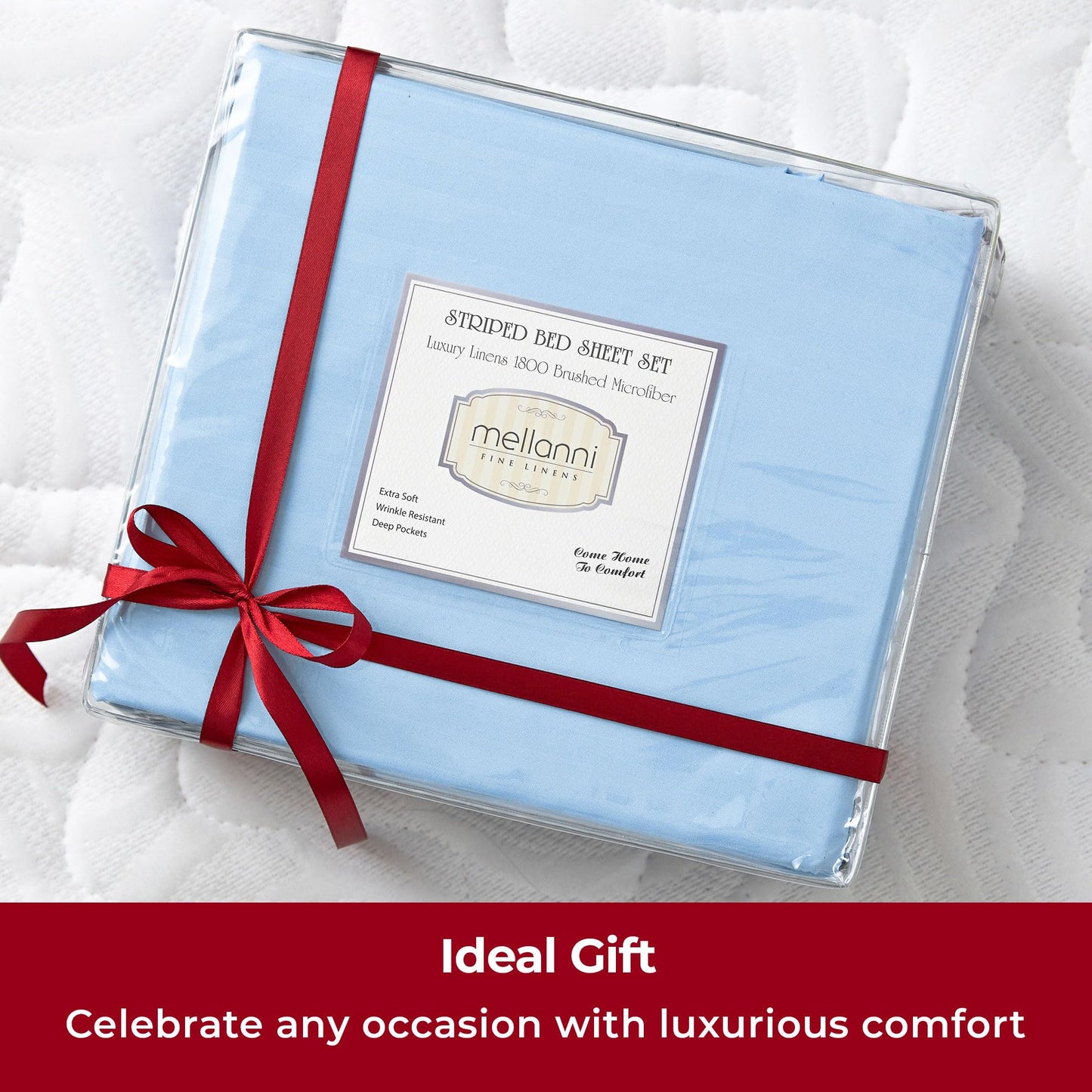 Mellanni California King Sheets Set - 4 PC Iconic Collection Bedding - Hotel Luxury, Extra Soft, Cooling Bed Sheets - Wrinkle, Fade, Stain Resistant (Cal King, Striped Light Blue)