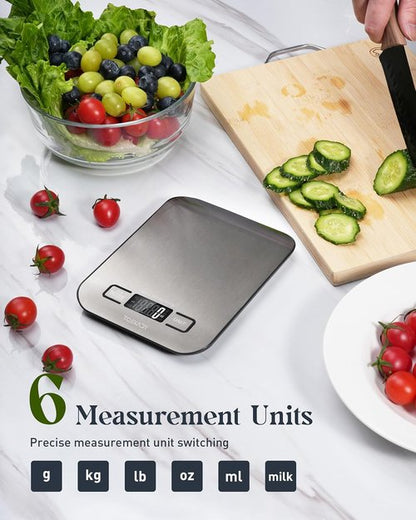 Digital Kitchen Scale by [Brand Name] - 11lb Capacity with LCD Display & Tare Function | Compact 304 Stainless Steel Design for Baking & Meal Prep