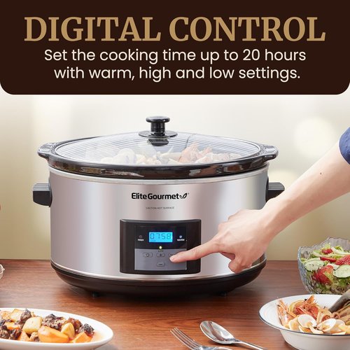 Elite Gourmet MST-900D 8.5Qt Digital XL Slow Cooker - Adjustable Temp for Perfect Entrees & Sauces