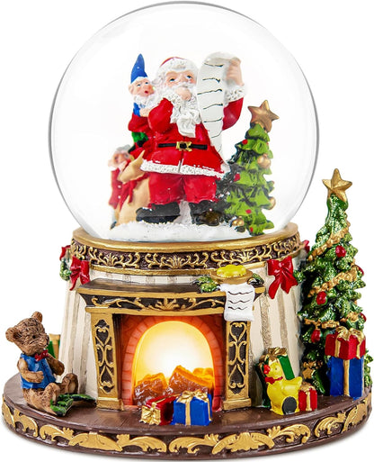 **Regine Switzerland Musical Snow Globe | Santa Claus Fireplace with Automatic Snowfall & 8 Christmas Tunes**