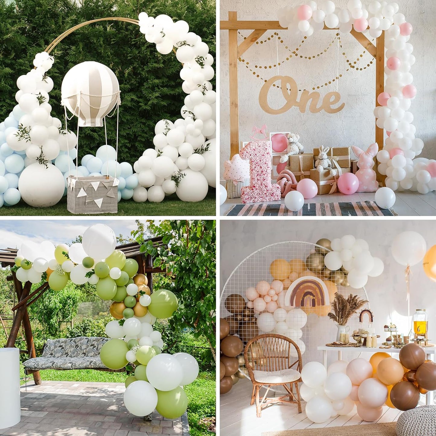 RUBFAC White Balloons - 105pcs in 5/10/12/18 Inch Sizes | Perfect for Party Decorations & Celebrations