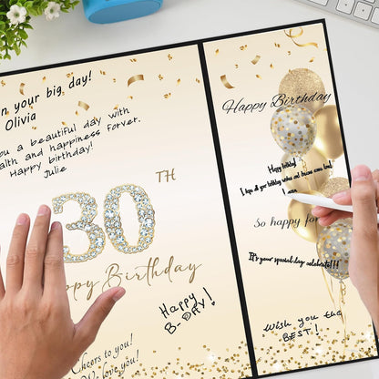 DARUNAXY 30th Birthday Party Decorations - Alternative Signature Guest Book for Men & Women | Black & Gold Design