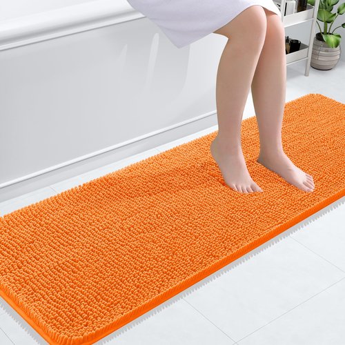 OLANLY Bathroom Rugs 59x20, Extra Soft Absorbent Chenille Bath Rugs, Rubber Backing Quick Dry, Machine Washable Bath Mats for Bathroom Floor, Tub and Shower, Home Decor Accessories, Orange
