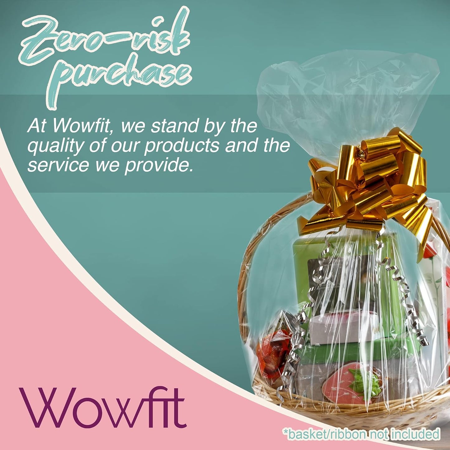 Wowfit 10 CT 16x24 Inch Clear Cellophane Gift Bags – Food-Safe Cello Bags for Small Gift Baskets, Wine Raffles, Bridal or Baby Showers, and More (No Gusset, Ribbon Not Included)