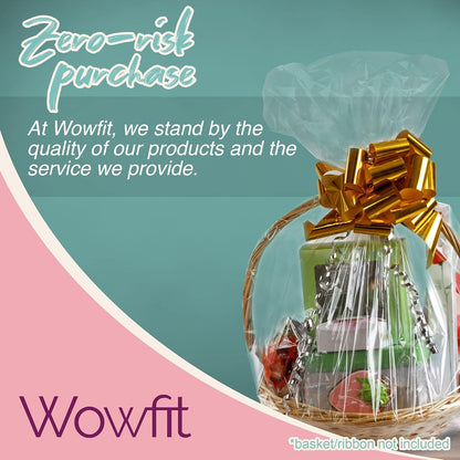 Wowfit 10 CT 16x24 Inch Clear Cellophane Gift Bags – Food-Safe Cello Bags for Small Gift Baskets, Wine Raffles, Bridal or Baby Showers, and More (No Gusset, Ribbon Not Included)