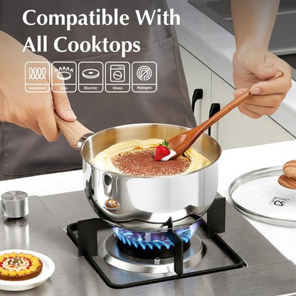 KOCH SYSTEME CS Stainless Steel Saucepan Set, 4-Piece Stainless Steel Sauce Pan with Cool-Touch Bakelite Handle, 1 QT & 2 QT Saucepan with Lid, Steel Pots Induction Ready