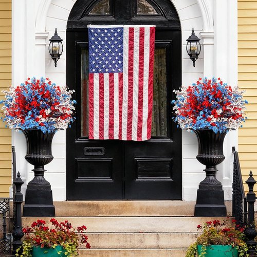 Lyrow Patriotic Artificial Flowers - 24 Pcs Red, Blue & White Table Centerpieces for 4th of July Decor