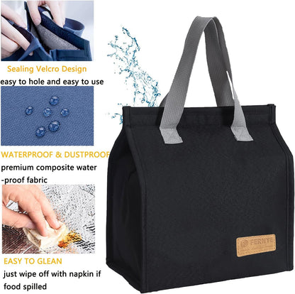 Skiennix Waterproof Lunch Bag - Reusable Portable Tote for Work, Travel & Picnics | Light Black