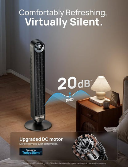 DREO Tower Fan - Ultra-Quiet 9-Speed Bladeless Floor Fan | 90° Oscillation & 12-Hour Timer