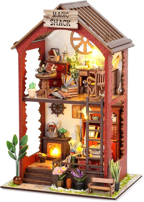 Booknook-Creativity DIY Book Nook Kit - 3D Wooden Puzzle Bookend Decor with LED Light for Adults