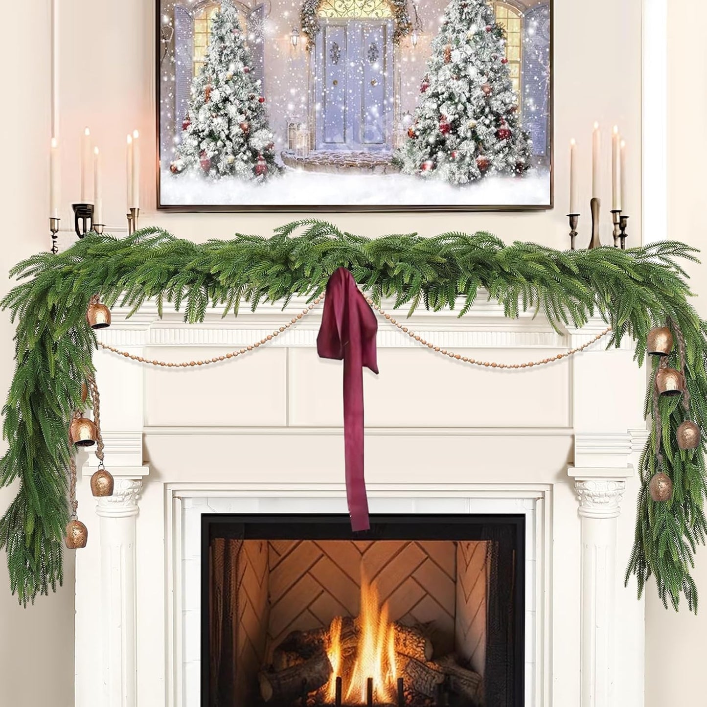 Skiennix Christmas Garland - 6 Ft Norfolk Pine - Rustic Artificial Greenery Decor for Indoor/Outdoor Use