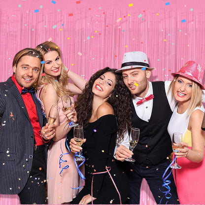 Skiennix 5 Pack Pink Tinsel Curtain - Foil Fringe Backdrop for Birthday & Graduation Parties