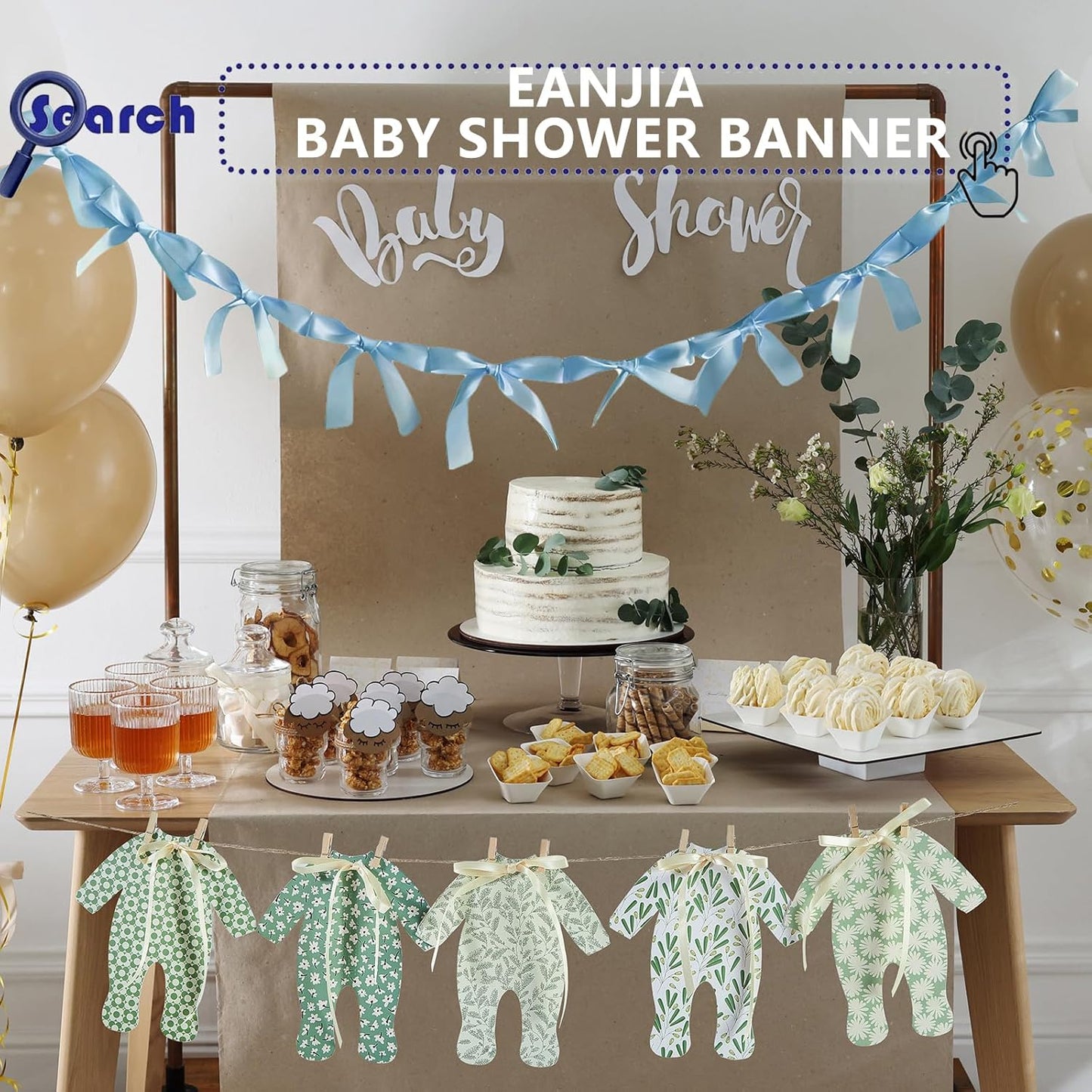 Skiennix Pre-Assembled Blue Bow Garland - 6ft Ready-to-Hang Party Decorations for Baby Showers & Birthdays