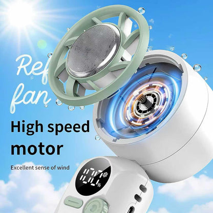 Skiennix Handheld Mini Fan - Portable Rechargeable Turbo Fan With Ice Cooler & Adjustable Speed | Foldable Hook & Lanyard