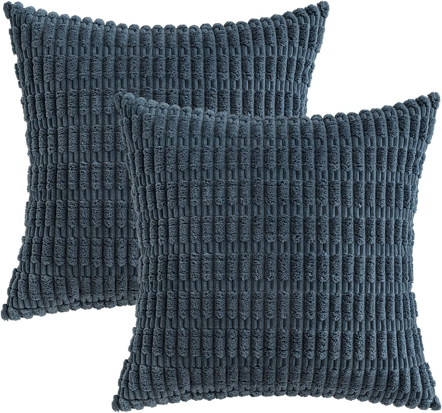 MIULEE Euro Sham Pillow Covers - Soft Boho Striped Corduroy | 24x24 Inch, Blue for Modern Farmhouse Decor