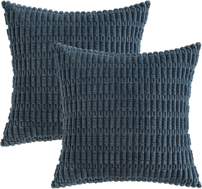 MIULEE Euro Sham Pillow Covers - Soft Boho Striped Corduroy | 24x24 Inch, Blue for Modern Farmhouse Decor