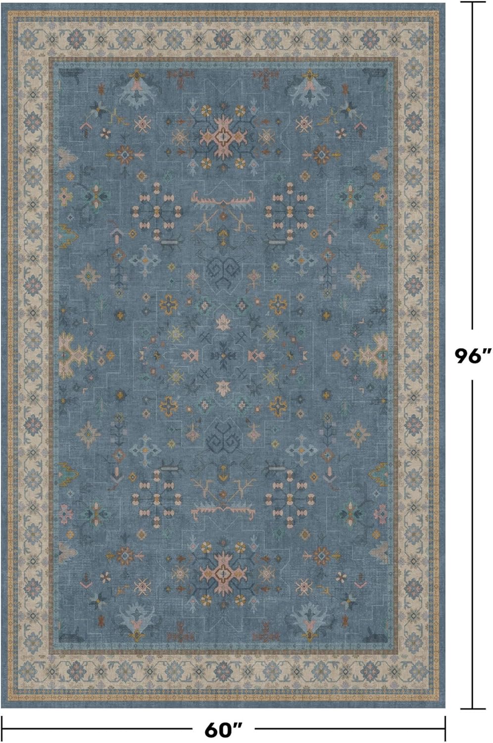 Skiennix 5x8 Boho Eclectic Area Rug - Modern Low-Pile Carpet for Living Room, Bedroom & Nursery - Washable Non-Slip Design