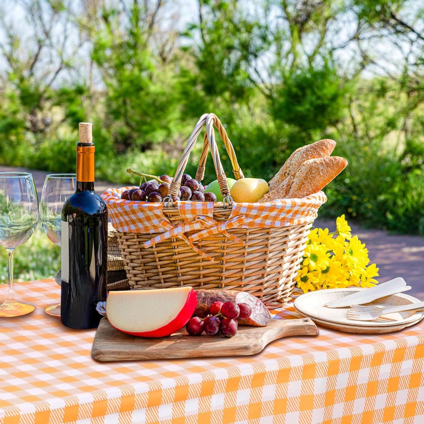 Orange Gingham Tablecloths by [Brand Name] - 3 Pack Disposable Waterproof Checkered Covers | 54 x 108 Inch for Parties