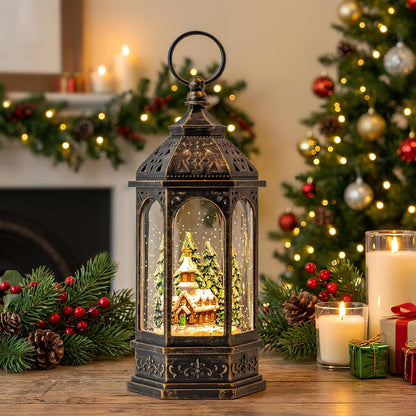 Regine Switzerland Christmas Snow Globe Lantern - Lighted Musical Church Decoration | Battery Operated & USB Powered