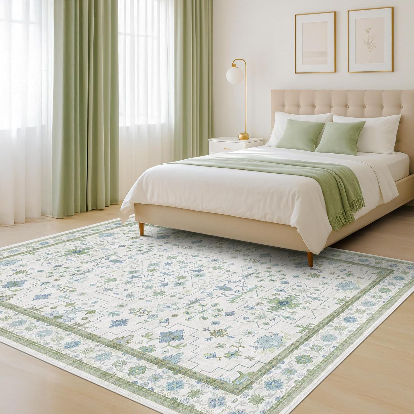 Oushak 4x6 Boho Pastel Area Rug - Low Pile, Non-Slip, Stain Resistant for Living Room & Entryway