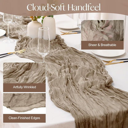 Skiennix Nude Cheesecloth Table Runner - 120 Inch Boho Rustic Decor for Weddings & Parties