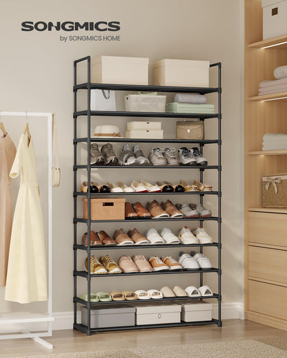 SONGMICS Shoe Rack, 10-Tier Shoe Organizer, Metal Storage Shelf, Upright or Upside Down, for 44-55 Pairs, for Entryway, 11.8 x 36.2 x 68.1 Inches, Black ULSA011B01