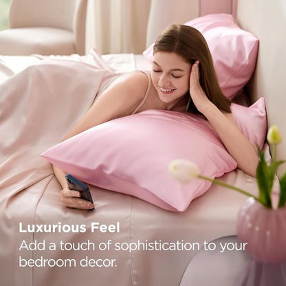 Bedsure Satin Pillowcase - Luxurious Silk-Like Feel | Standard Size 20x26 Inches, Pink, 2-Pack