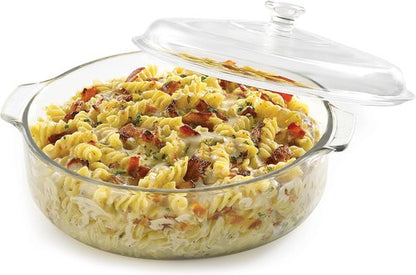 Libbey Round Casserole Dish - Elegant Glass Bakeware with Lid | Stackable for Oven & Microwave