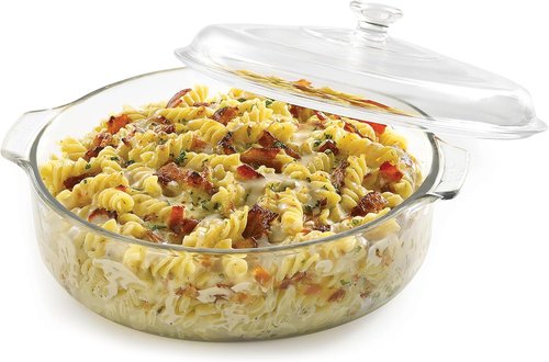 Libbey Round Casserole Dish - Elegant Glass Bakeware with Lid | Stackable for Oven & Microwave