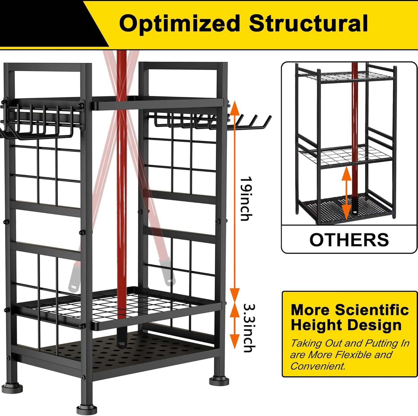 Skiennix 3-Tier Garden Tool Organizer - Heavy-Duty Storage for Up to 78 Tools | Black Metal Design
