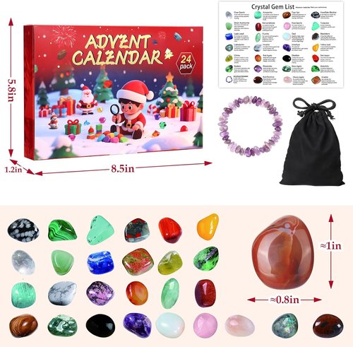 BABORUI Crystal Advent Calendar 2025 - Gemstone Countdown Box with 24 Unique Rocks | Perfect Holiday Gift for Kids and Families