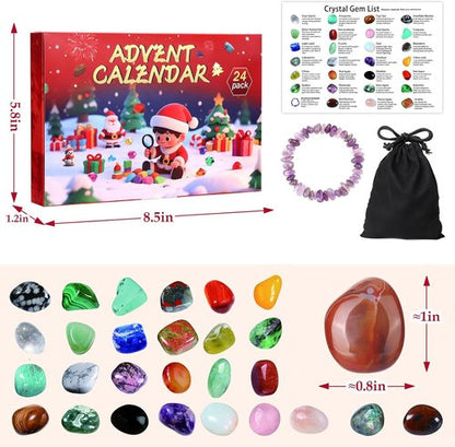 BABORUI Crystal Advent Calendar 2025 - Gemstone Countdown Box with 24 Unique Rocks | Perfect Holiday Gift for Kids and Families