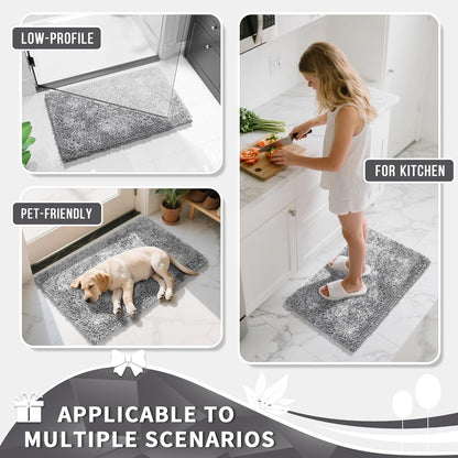 Yimobra Chenille Bathroom Rug - Non-Slip, Extra Thick & Soft | Machine Washable, 24x17, Light Grey