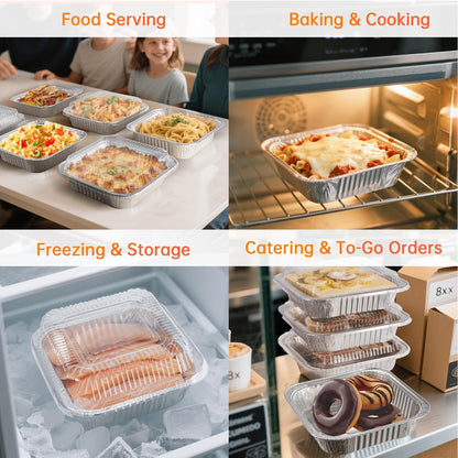 8x8 Aluminum Pans - 20 Pack Disposable Baking Trays with Clear Lids for Cooking and Food Storage