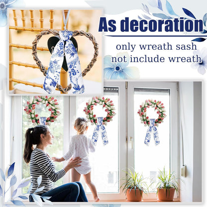 XunYee Wreath Sash Set - 6 Pcs Embroidery Monogram Decor for Indoor/Outdoor Use | Chinoiserie Design