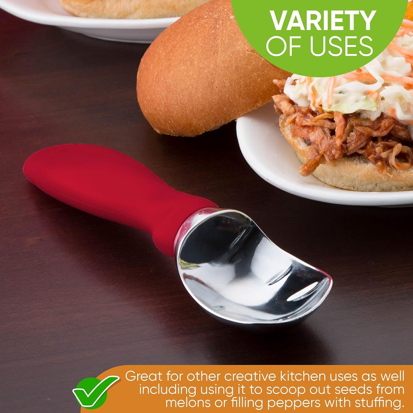 Spring Chef Ice Cream Scoop - Professional Heavy-Duty Sturdy Scooper with Soft Grip Handle | Red
