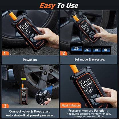 OlarHike Portable Tire Inflator - 150PSI Dual Power Air Compressor with LED & Digital Gauge | 6000mAh & 12V DC