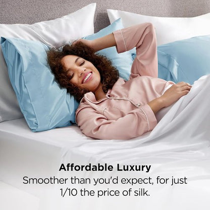 Bedsure Satin Pillowcase - Luxurious Silk-Like Comfort | Standard Size Aqua, 20x26 Inches, 2-Pack