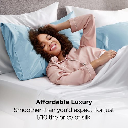 Bedsure Satin Pillowcases, Similar to Silk Pillow Cases Queen Size Set of 2, Pillow Case for Sleeping Women with Envelope Closure, Gifts for Women Men, Aqua, 20x30 Inches, 2pcs